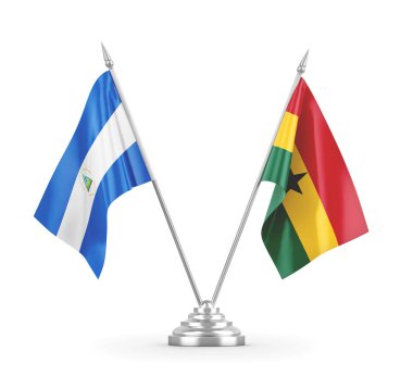 Gana ve Nikaragua masa bayrakları beyaz 3D görüntüleme üzerinde izole edildi