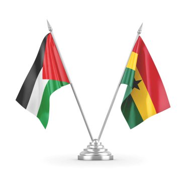 Gana ve Filistin masa bayrakları beyaz 3D görüntülerde izole edildi