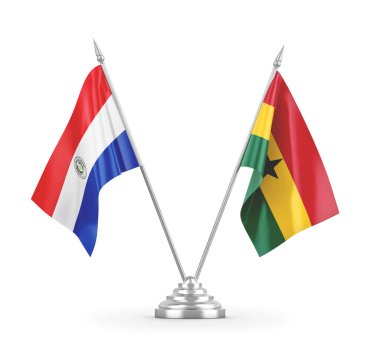 Gana ve Paraguay masa bayrakları beyaz 3D görüntüleme üzerinde izole edildi