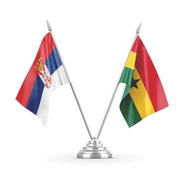 Gana ve Sırbistan 'ın bayrakları beyaz 3D rendelemede izole edildi