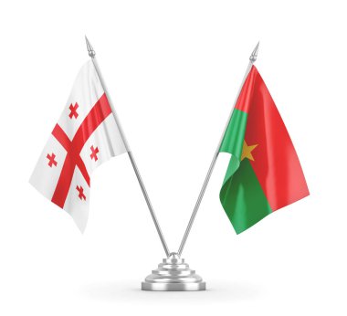 Burkina Faso ve Georgia masa bayrakları beyaz 3D görüntüleme üzerinde izole edildi