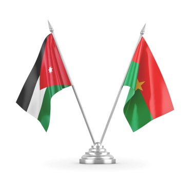 Burkina Faso ve Jordan masa bayrakları beyaz 3D görüntüleme üzerinde izole edildi
