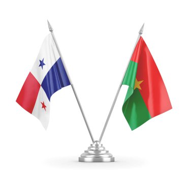 Burkina Faso ve Panama masa bayrakları beyaz 3D görüntüleme üzerinde izole edildi