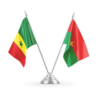 Burkina Faso ve Senegal masa bayrakları beyaz 3D görüntüleme üzerinde izole edildi