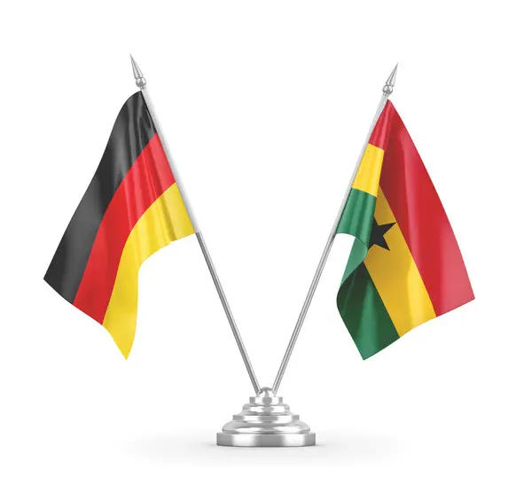 加纳和德国在白色3D渲染上隔离的桌旗 — 图库照片