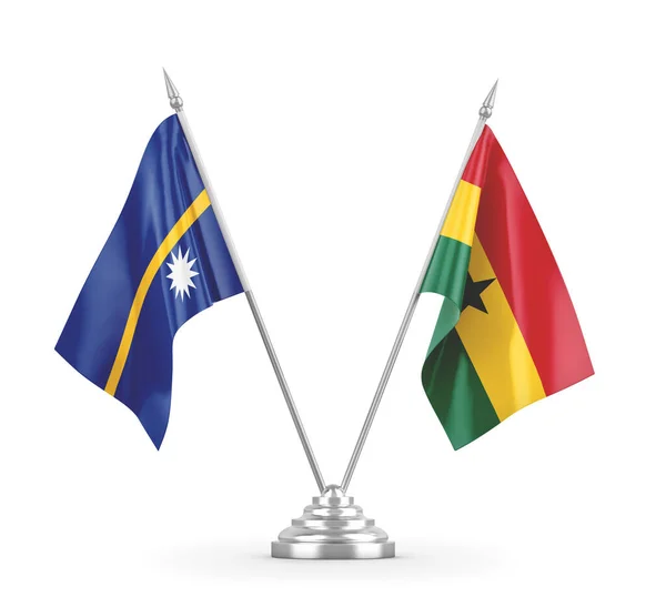 Banderas de mesa Ghana y Nauru aisladas en renderizado 3D blanco — Foto de Stock