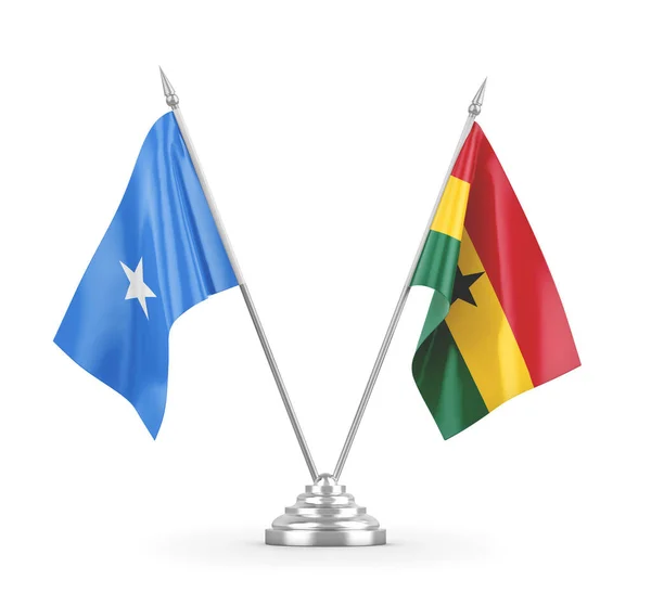 Banderas de mesa Ghana y Somalia aisladas en renderizado 3D blanco — Foto de Stock