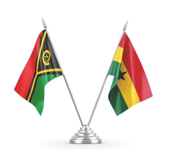 Gana ve Vanuatu masa bayrakları beyaz 3D görüntüleme üzerinde izole — Stok fotoğraf