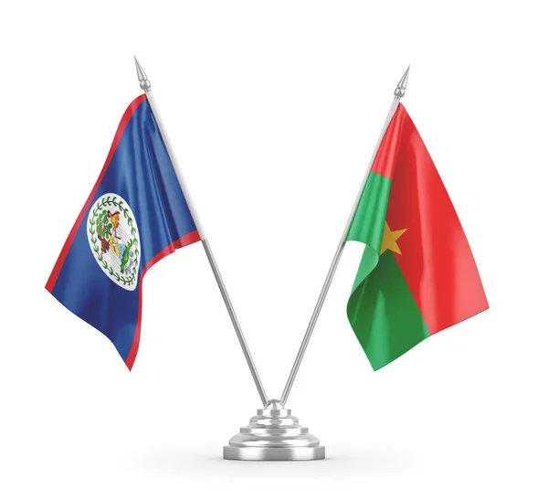 Banderas de mesa Burkina Faso y Belice aisladas en renderizado 3D blanco — Foto de Stock