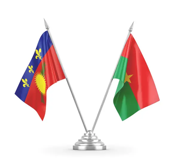 Banderas de mesa Burkina Faso y Guadalupe aisladas en renderizado 3D blanco — Foto de Stock