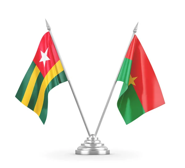 Banderas de mesa Burkina Faso y Togo aisladas en renderizado 3D blanco — Foto de Stock