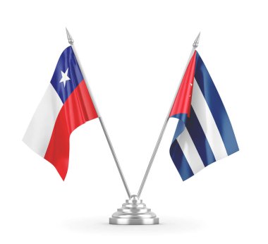 Küba ve Şili bayrakları beyaz 3D görüntüleme üzerinde izole edildi