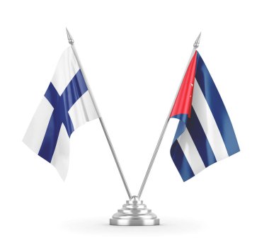 Küba ve Finlandiya bayrakları beyaz 3D görüntüleme üzerinde izole edildi