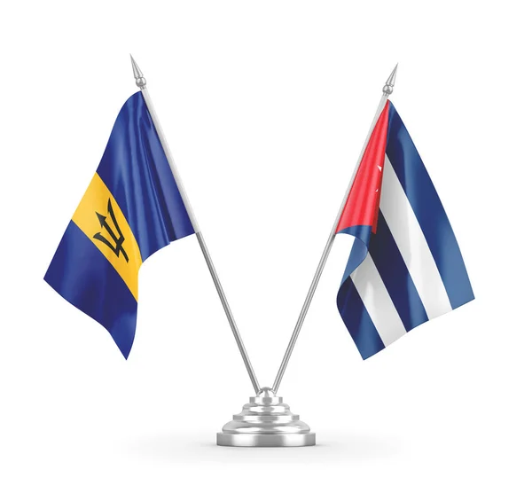 Bandiere da tavolo Cuba e Barbados isolate su rendering 3D bianco — Foto Stock