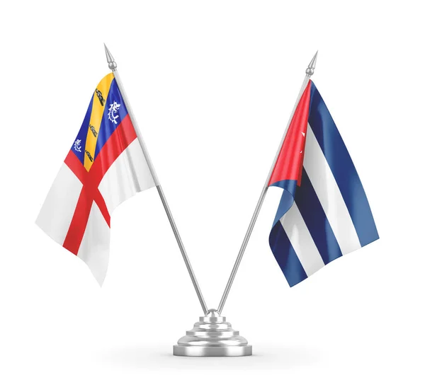 Bandiere da tavolo Cuba e Herm isolate su rendering 3D bianco — Foto Stock