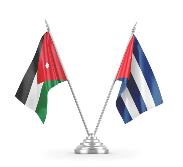 Flagi stołów Kuby i Jordanii izolowane na białym renderowaniu 3D — Zdjęcie stockowe