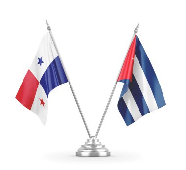 Küba ve Panama masa bayrakları beyaz 3D görüntüleme üzerinde izole