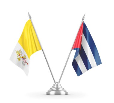 Küba ve Vatikan bayrakları beyaz 3D görüntüleme üzerinde izole edildi