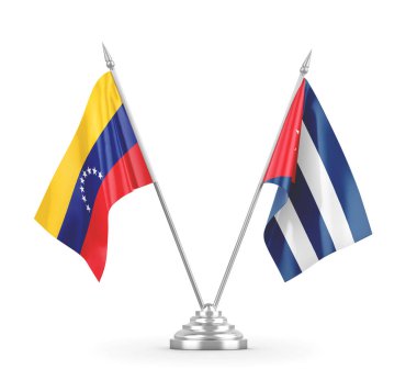 Küba ve Venezuela masa bayrakları beyaz 3D görüntüleme üzerinde izole