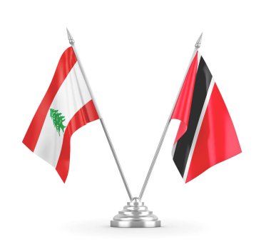 Trinidad ve Tobago ve Lübnan masa bayrakları beyaz 3D görüntüleme