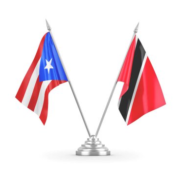 Trinidad ve Tobago ve Porto Riko masa bayrakları beyaz 3D görüntüleme üzerinde izole
