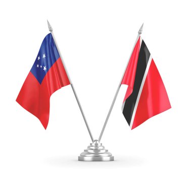 Trinidad ve Tobago ve Samoa masa bayrakları beyaz 3D görüntüleme üzerinde izole