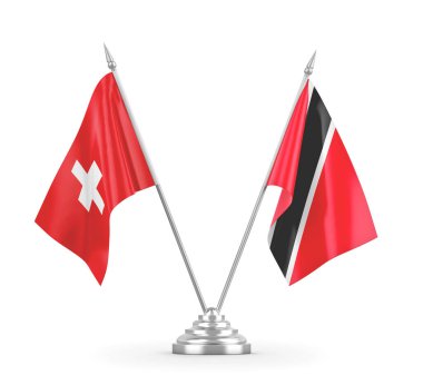 Trinidad, Tobago ve İsviçre bayrakları beyaz 3D görüntüleme üzerinde izole edildi
