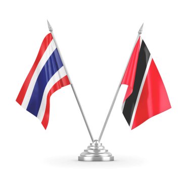 Trinidad ve Tobago ve Tayland masa bayrakları beyaz 3D görüntüleme üzerinde izole