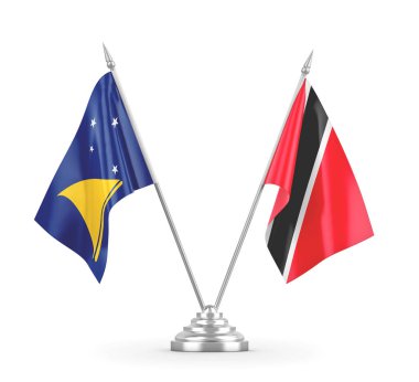 Trinidad ve Tobago ve Tokelau masa bayrakları beyaz 3D görüntüleme üzerinde izole