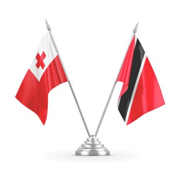 Trinidad, Tobago ve Tonga masa bayrakları beyaz 3D görüntüleme
