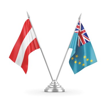Tuvalu ve Avusturya bayrakları beyaz 3D görüntüleme üzerinde izole edildi 