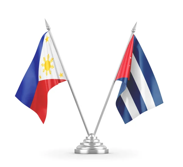 Küba ve Filipinler masa bayrakları beyaz 3D görüntüleme üzerinde izole — Stok fotoğraf