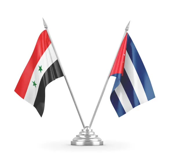 Banderas de mesa Cuba y Siria aisladas en renderizado 3D blanco — Foto de Stock