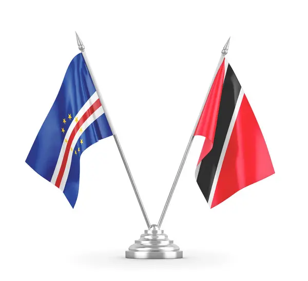 Banderas de mesa Trinidad y Tobago y Cabo Verde aisladas en blanco —  Fotos de Stock