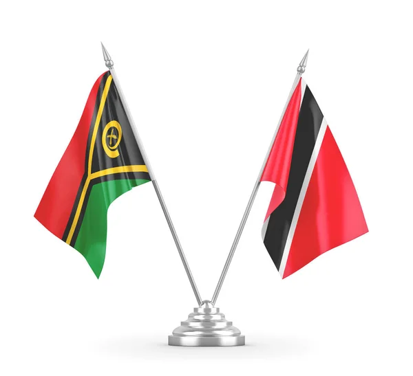 Banderas de mesa Trinidad y Tobago y Vanuatu aisladas en renderizado 3D blanco —  Fotos de Stock