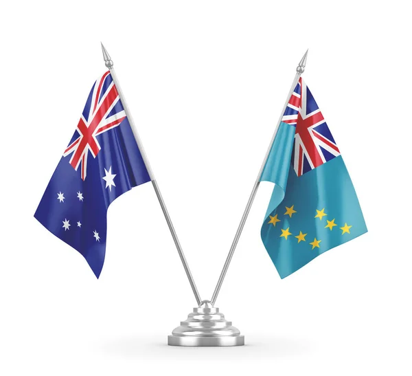 Tuvalu és Ausztrália asztali zászlók elszigetelt fehér 3D renderelés — Stock Fotó