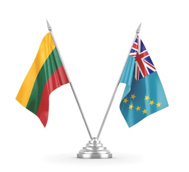 Tuvalu ve Litvanya masa bayrakları beyaz 3D görüntüleme üzerinde izole edildi