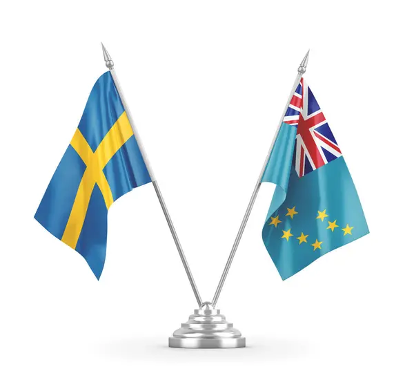 Tuvalu ve İsveç bayrakları beyaz 3D görüntüleme üzerinde izole edildi — Stok fotoğraf