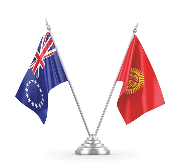 Kyrgyzstan and Cook Islands table flags isolated on white 3D rendering — Stock Photo, Image