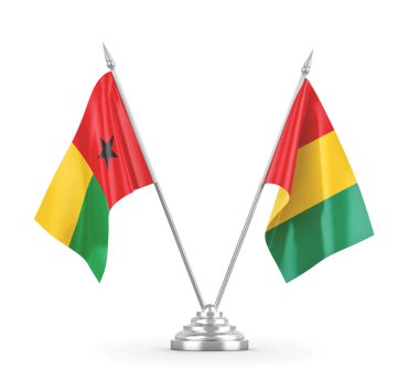 Gine ve Gine-Bissau masa bayrakları beyaz 3D görüntüleme üzerinde izole