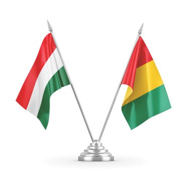 Gine ve Macaristan bayrakları beyaz 3D görüntüleme üzerinde izole edildi