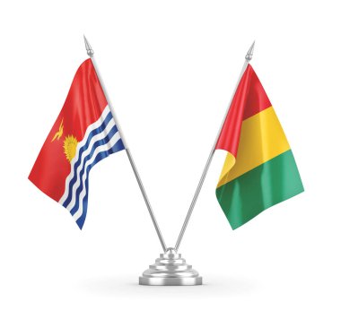 Gine ve Kiribati masa bayrakları beyaz 3D görüntüleme üzerinde izole