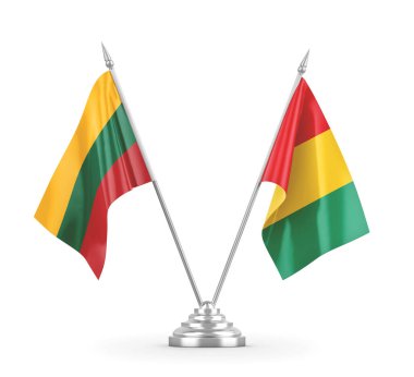 Gine ve Litvanya masa bayrakları beyaz 3D görüntüleme üzerinde izole