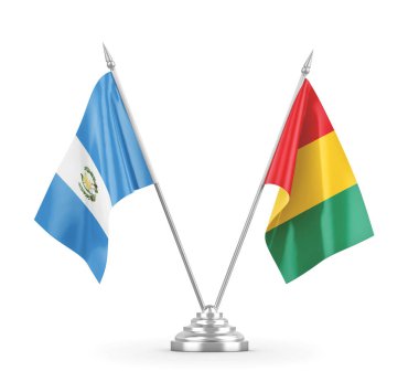 Gine ve Guatemala masa bayrakları beyaz 3D görüntüleme üzerinde izole