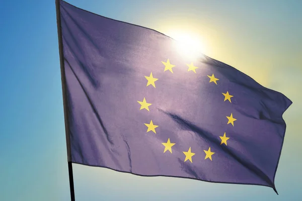 European Union Flag Waving Wind Front Sun — Stock Photo, Image