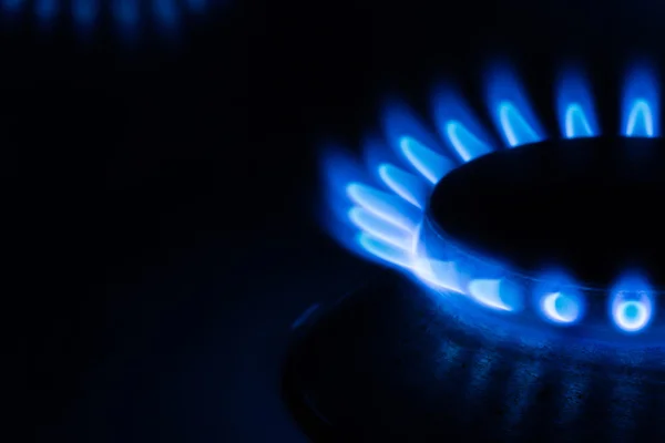 Gas burner fire on black background — Stock Photo, Image