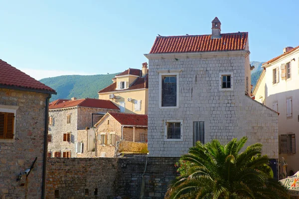 Άποψη Της Παλιάς Πόλης Πολλά Παράθυρα Στο Κότορ Μπούντβα Μαυροβούνιο — Φωτογραφία Αρχείου
