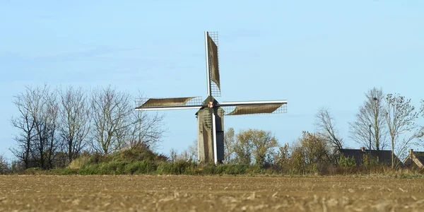 Vintage Windmill Countryside Blue Sky Flemish Ardennes Herzele Belgium — Zdjęcie stockowe