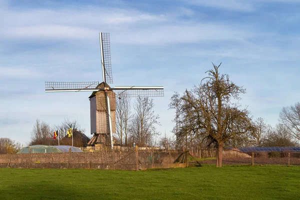 Krajobraz Zabytkowym Wiatrakiem Kraju Flamandzki Ardeny Belgia — Zdjęcie stockowe