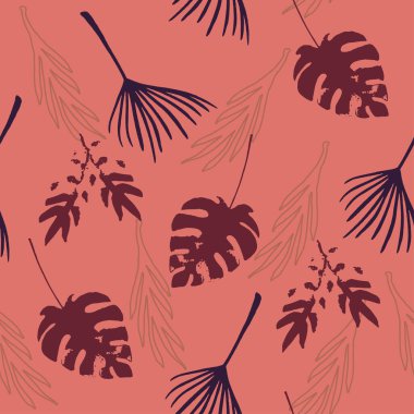 Trend Tropikal Vektör Kusursuz Düzen. Şık Yaz Moda. Zarif Erkek Gömlekli Kadın Elbisesi dokusu. Doodle Çiçek Geçmişi. Canavar Muzu Tüylü Karahindiba Yaprakları Tropikal Kusursuz Desen.